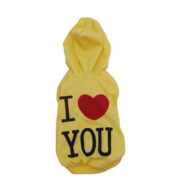 Dog Hoodie Graphic Print -I Love You -Extra Small Dog -Yellow -Freedogs -Pull On - Picture 1 of 13